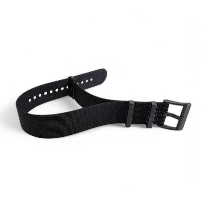 Black Buckle Ribbed Nylon Watch Strap Military 20mm 22mm - Wrist Envy