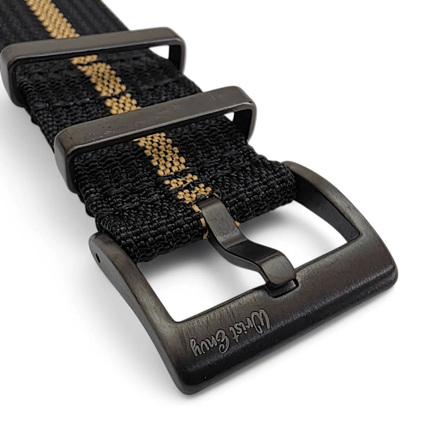 Black Buckle Ribbed Nylon Watch Strap Military 20mm 22mm - Wrist Envy