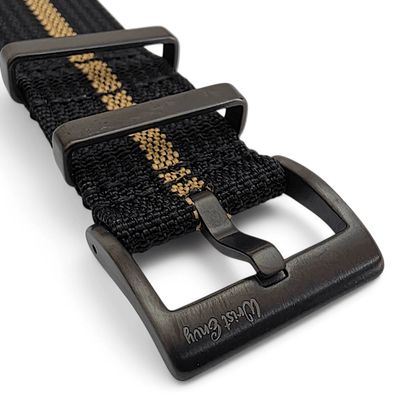 Black Buckle Ribbed Nylon Watch Strap Military 20mm 22mm - Wrist Envy