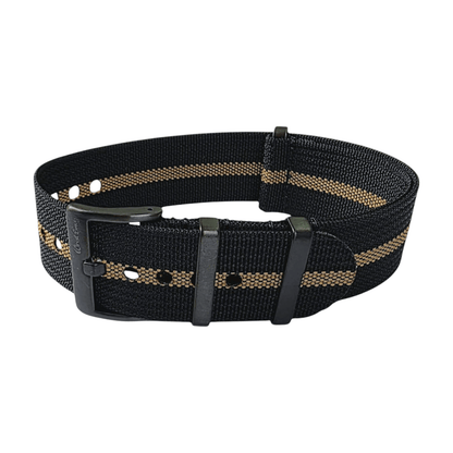 Black Buckle Ribbed Nylon Watch Strap Military 20mm 22mm - Wrist Envy