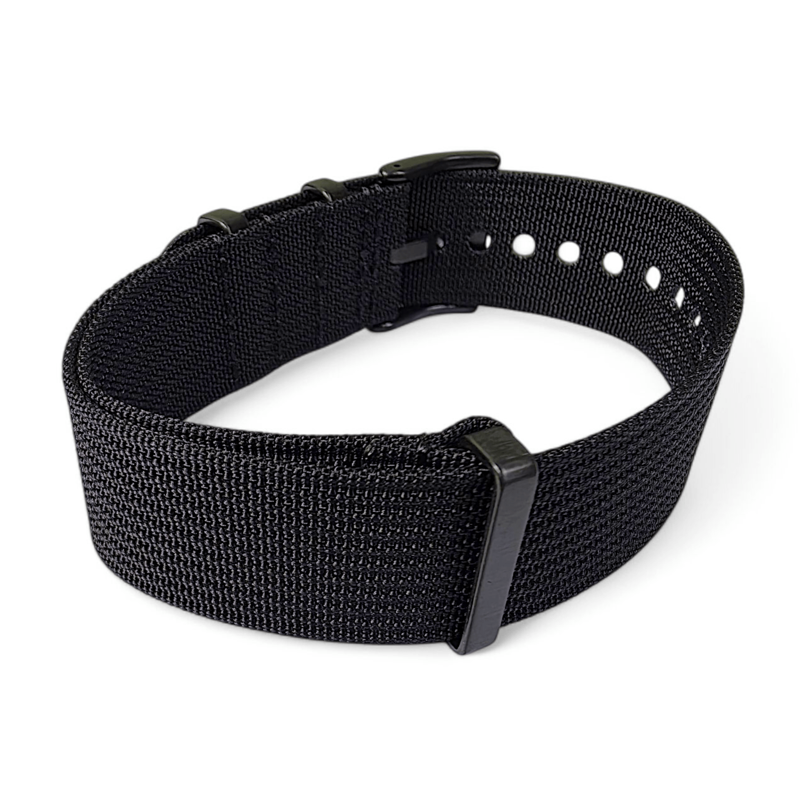 Black Buckle Ribbed Nylon Watch Strap Military 20mm 22mm - Wrist Envy