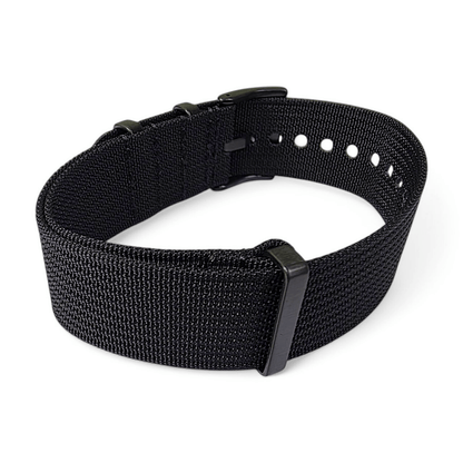 Black Buckle Ribbed Nylon Watch Strap Military 20mm 22mm - Wrist Envy