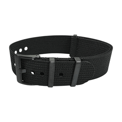 Black Buckle Ribbed Nylon Watch Strap Military 20mm 22mm - Wrist Envy