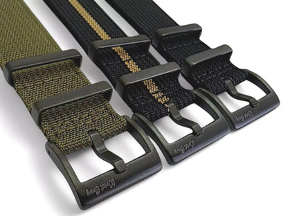 Black Buckle Ribbed Nylon Watch Strap Military 20mm 22mm - Wrist Envy