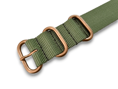Bronze Buckle Nylon Watch Strap Military 22mm Green - Wrist Envy