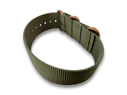 Bronze Buckle Nylon Watch Strap Military 22mm Green - Wrist Envy