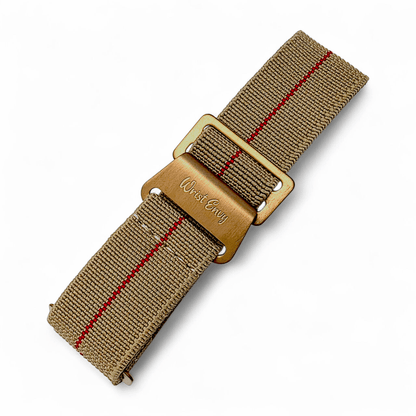 Bronze Elastic Nylon French Navy Marine Nationale Watch Strap 20mm 22mm Khaki Red Stripe - Wrist Envy