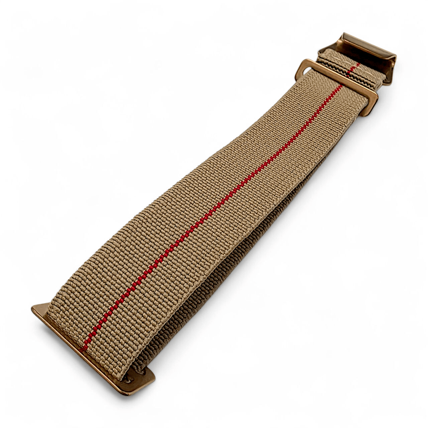 Bronze Elastic Nylon French Navy Marine Nationale Watch Strap 20mm 22mm Khaki Red Stripe - Wrist Envy
