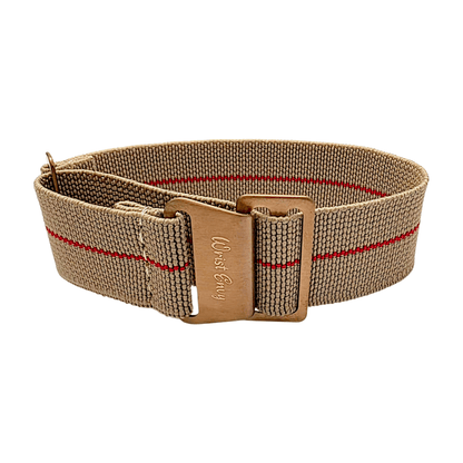 Bronze Elastic Nylon French Navy Marine Nationale Watch Strap 20mm 22mm Khaki Red Stripe - Wrist Envy