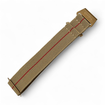 Bronze Elastic Nylon French Navy Marine Nationale Watch Strap 20mm 22mm Khaki Red Stripe - Wrist Envy