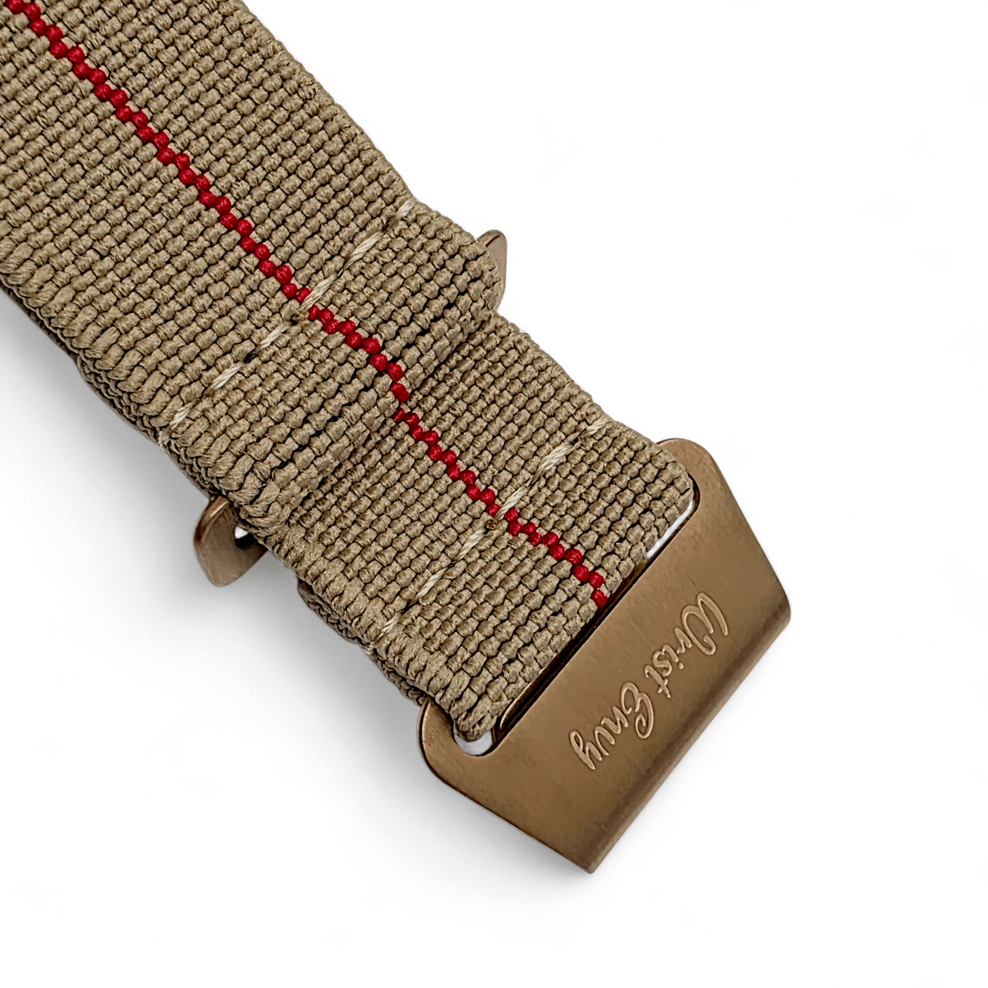 Bronze Elastic Nylon French Navy Marine Nationale Watch Strap 20mm 22mm Khaki Red Stripe - Wrist Envy