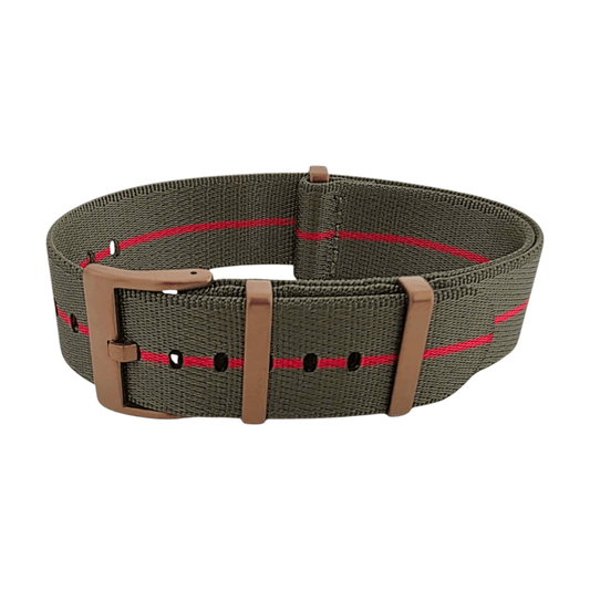 Bronze Military 1.8mm Thick Nylon Watch Strap Army Green Red 20mm 22mm - Wrist Envy