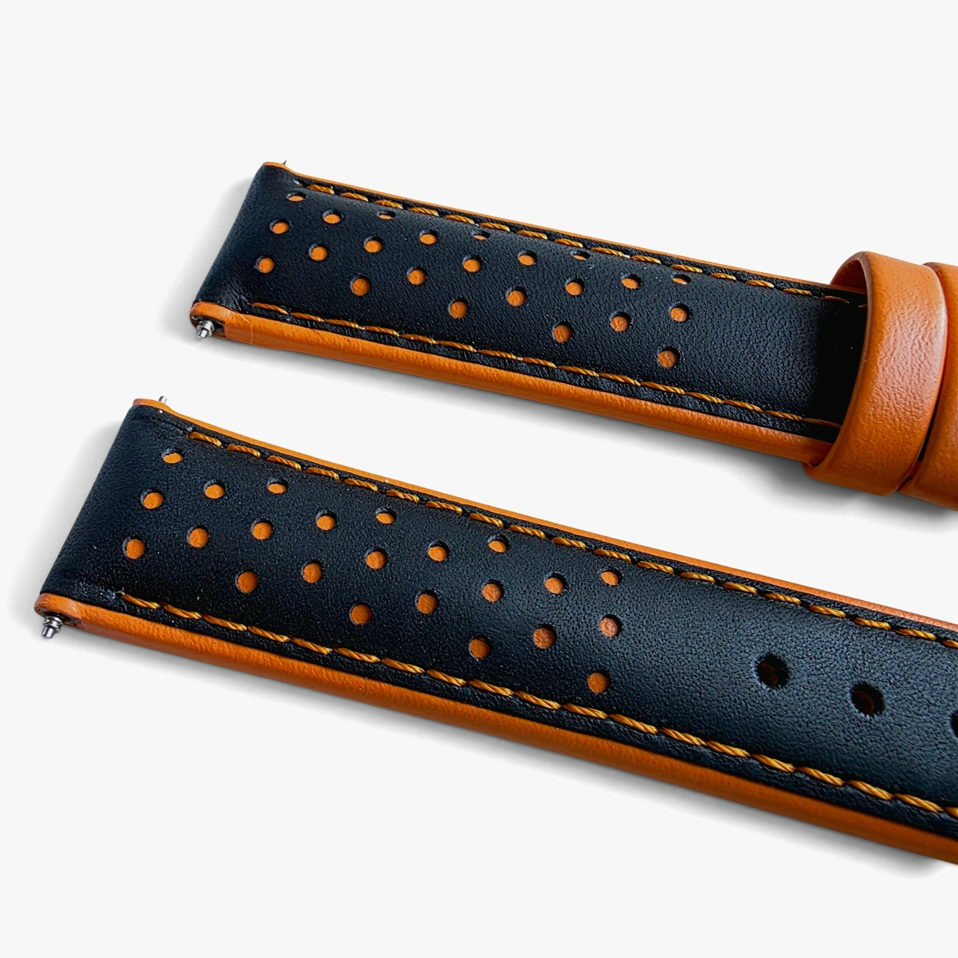 Calfskin Leather Rally Watch Strap 20mm 22mm Black Orange - Wrist Envy