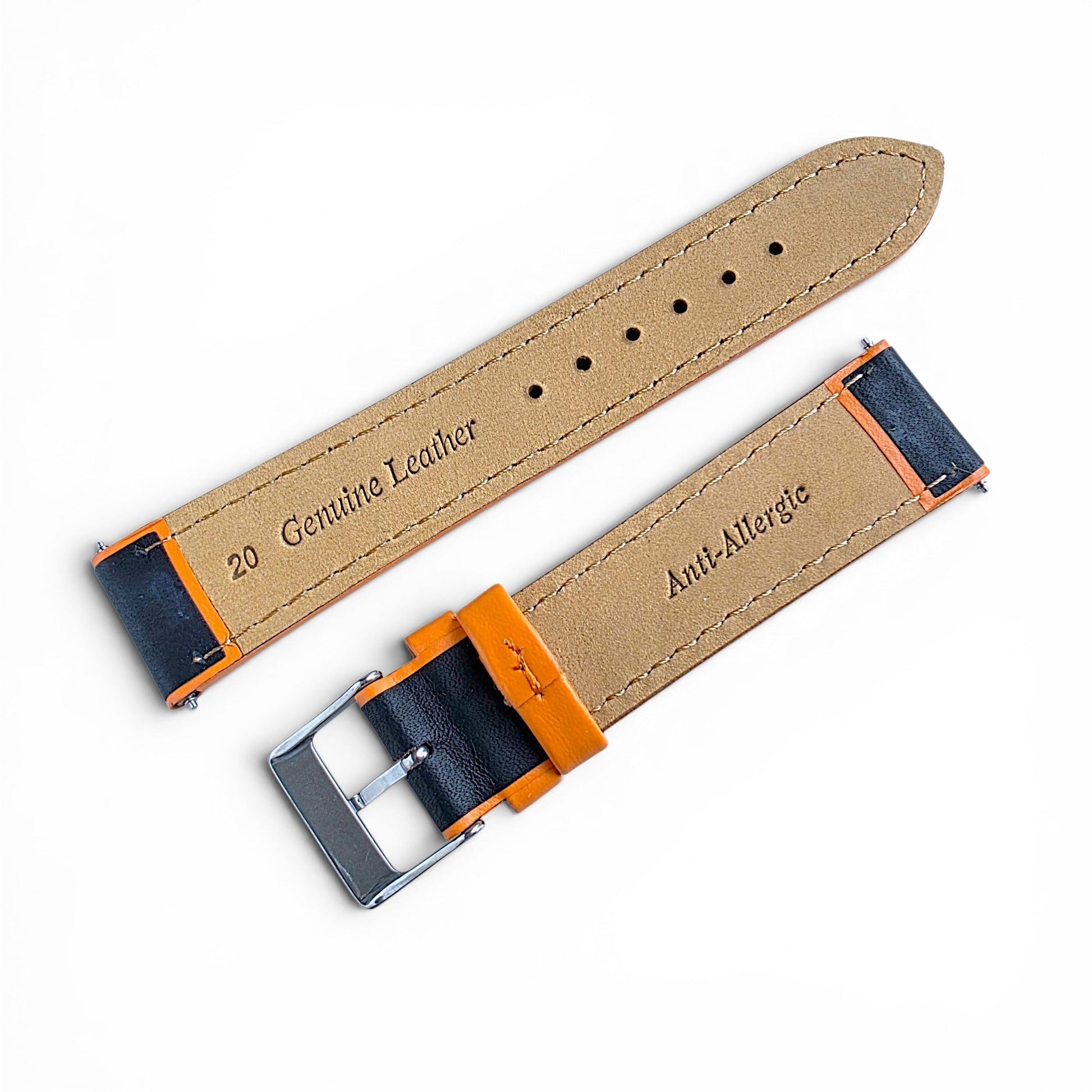 Calfskin Leather Rally Watch Strap 20mm 22mm Black Orange - Wrist Envy