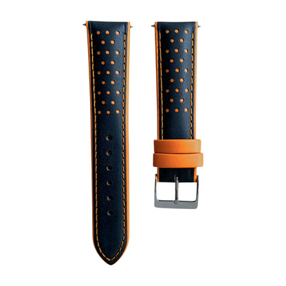 Calfskin Leather Rally Watch Strap 20mm 22mm Black Orange - Wrist Envy
