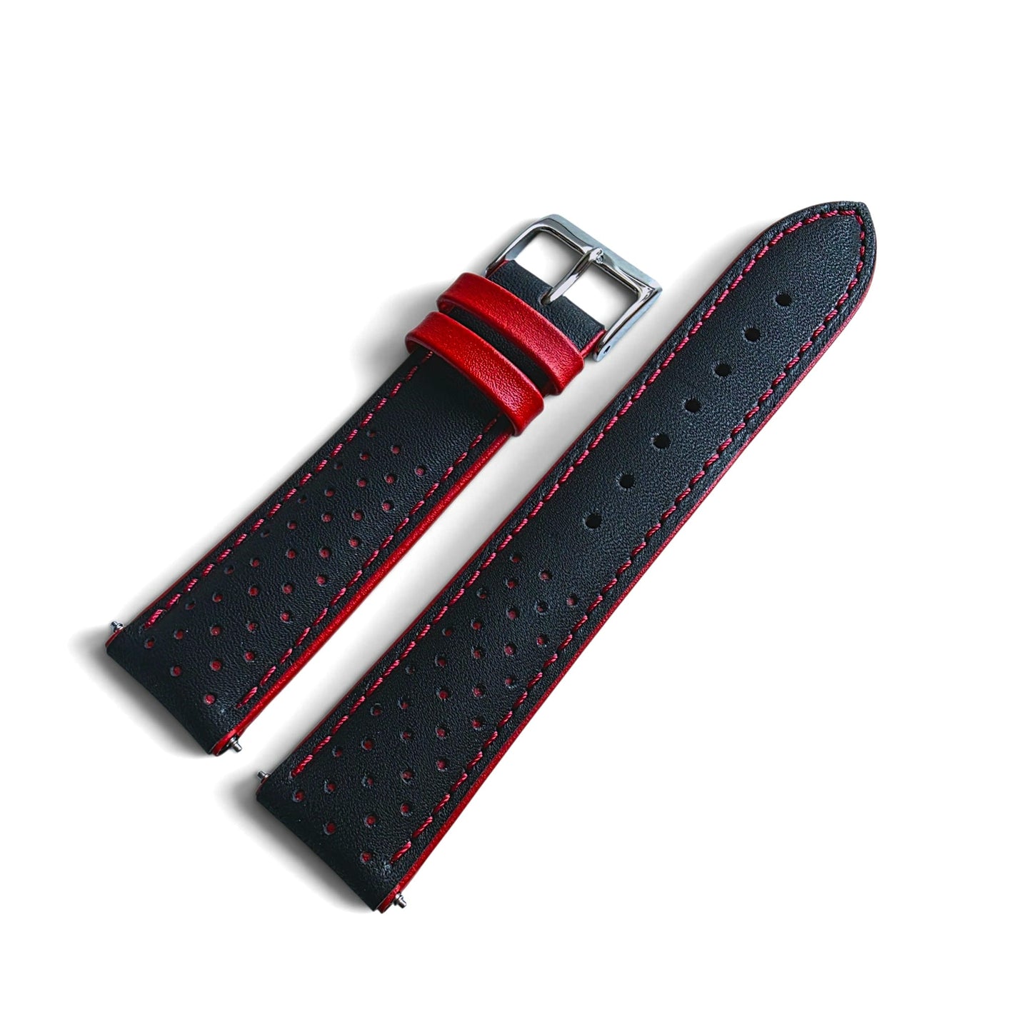 Calfskin Leather Rally Watch Strap 20mm 22mm Black Red - Wrist Envy