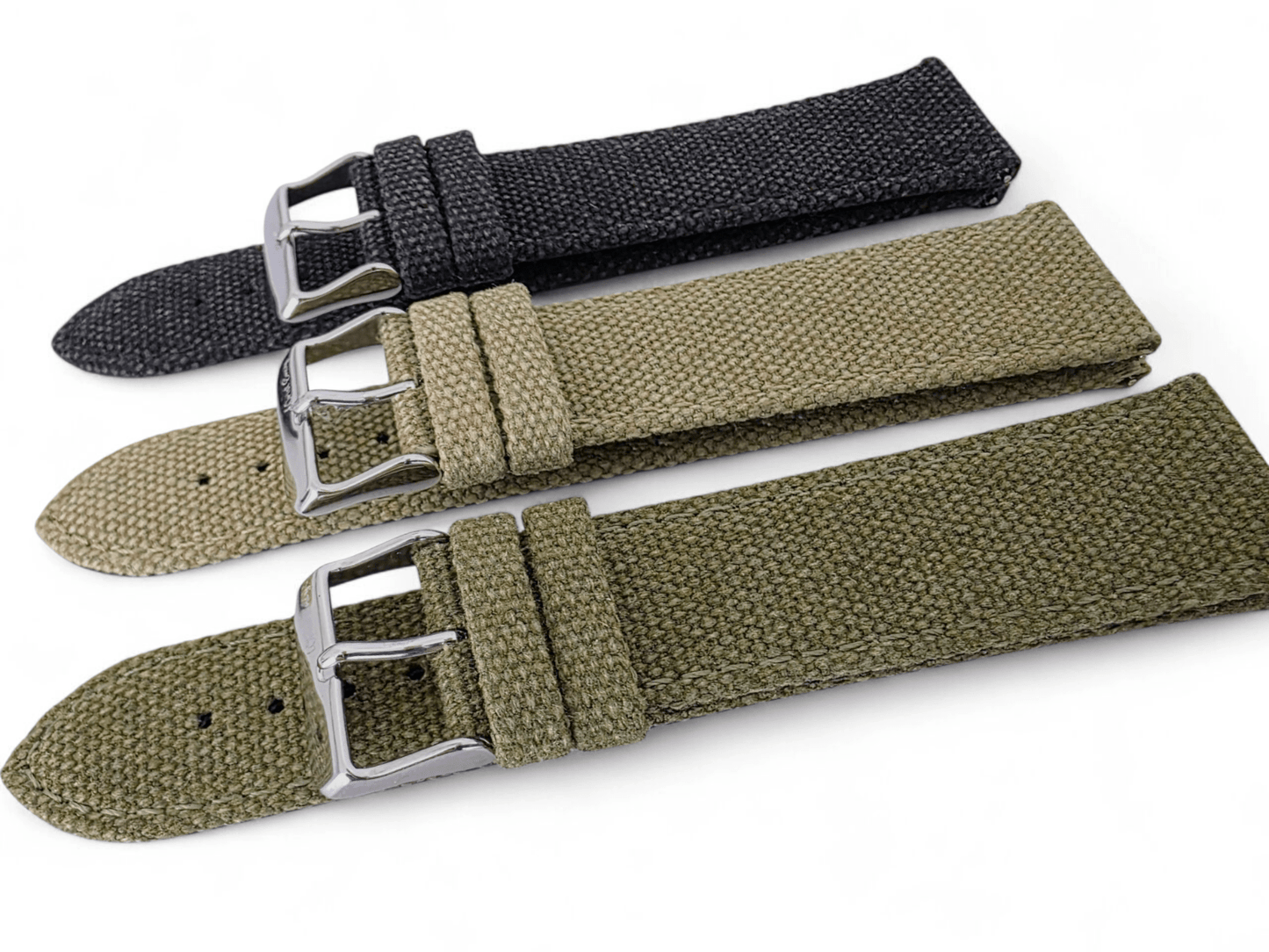 Canvas Watch Strap Band 4mm Thick Field Army 18 20 22 mm Green Black Khaki Beige - Wrist Envy