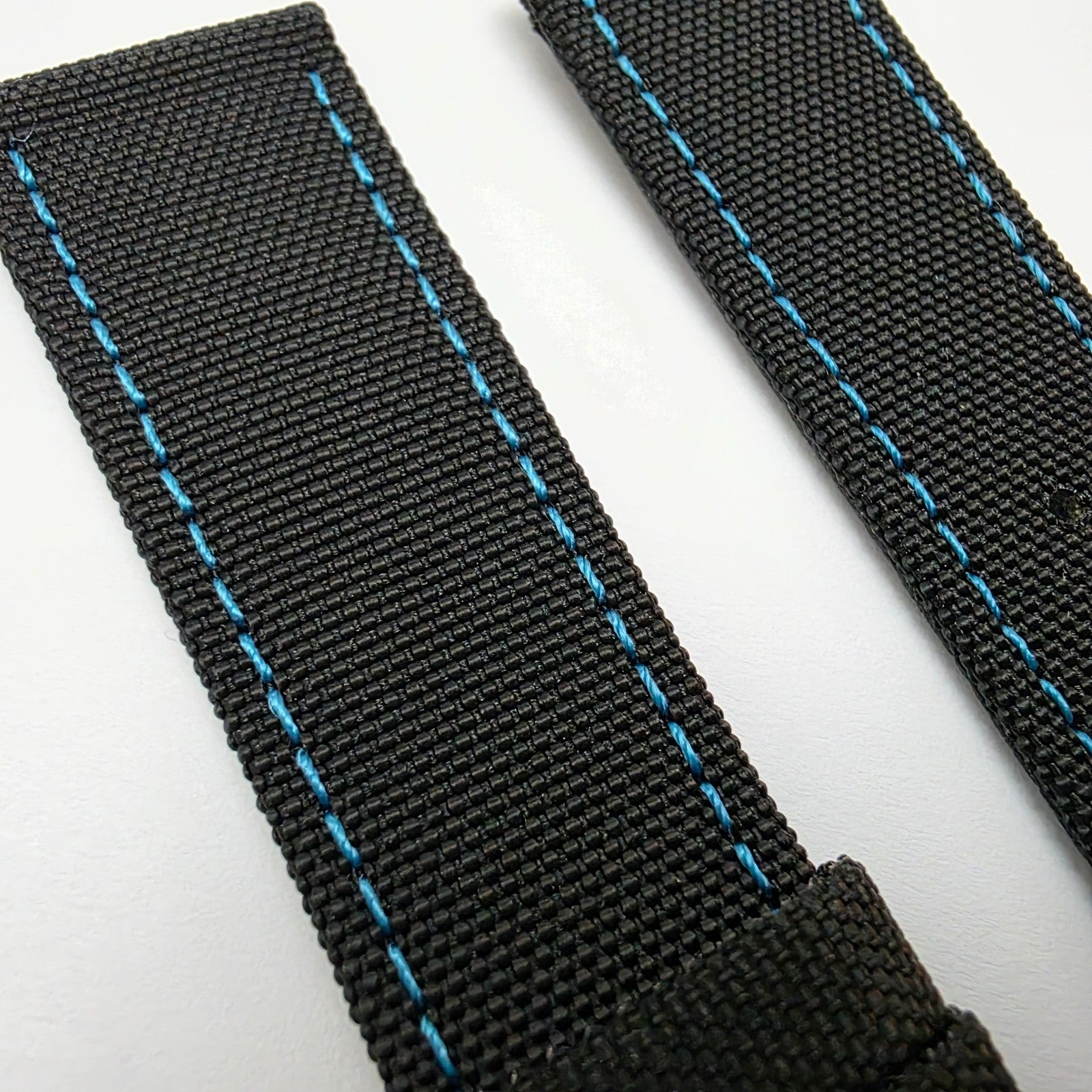 Canvas Watch Strap Band Fabric Sailcloth 22mm Black Blue Stitch - Wrist Envy