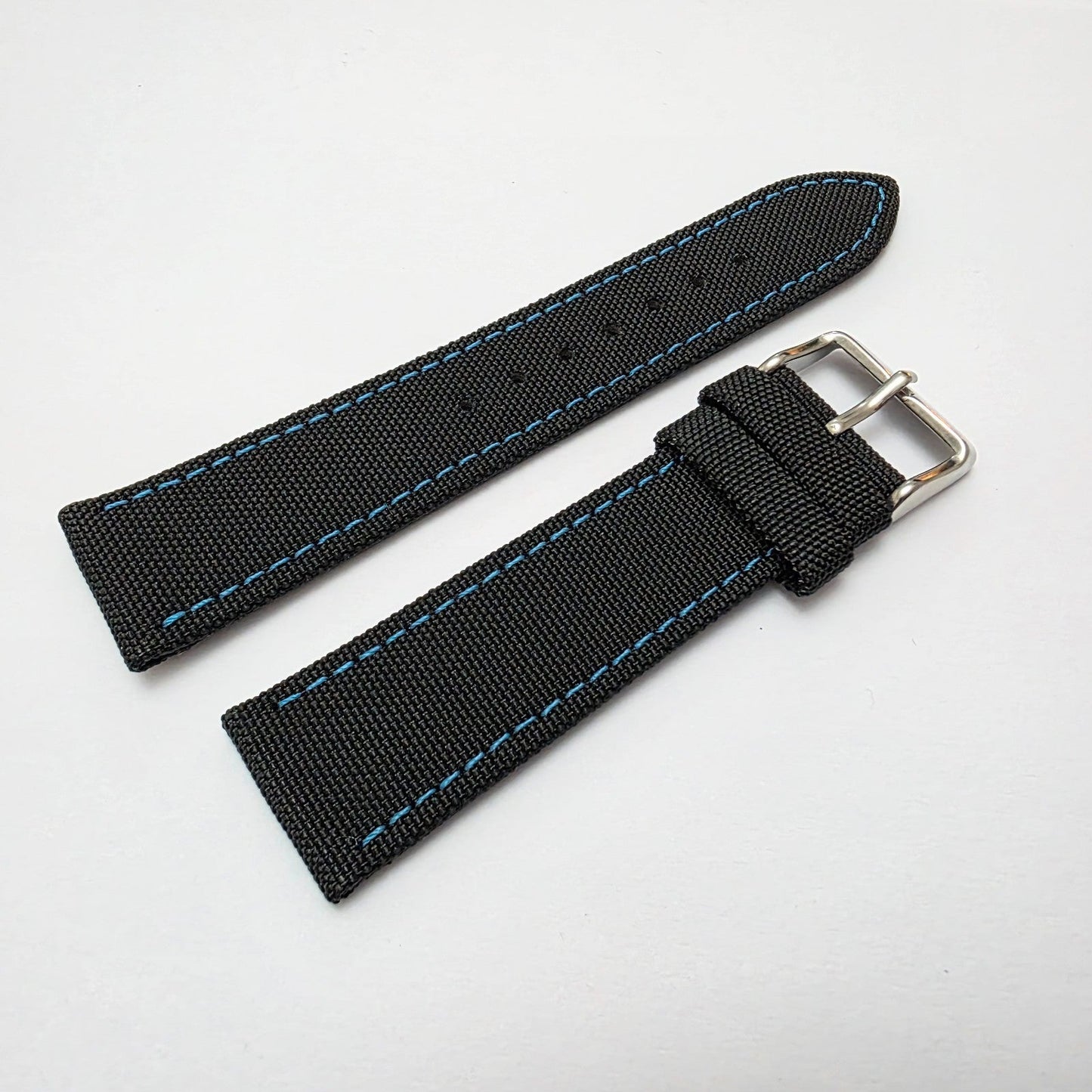 Canvas Watch Strap Band Fabric Sailcloth 22mm Black Blue Stitch - Wrist Envy