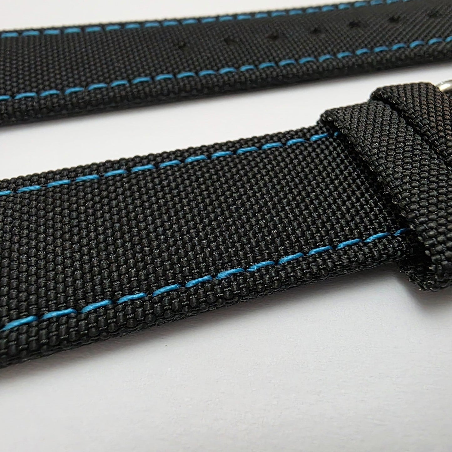 Canvas Watch Strap Band Fabric Sailcloth 22mm Black Blue Stitch - Wrist Envy