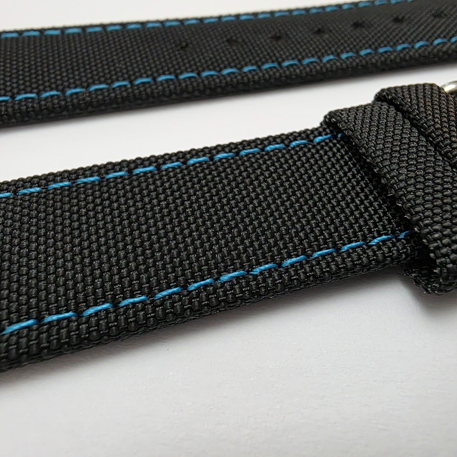 Canvas Watch Strap Band Fabric Sailcloth 22mm Black Blue Stitch - Wrist Envy