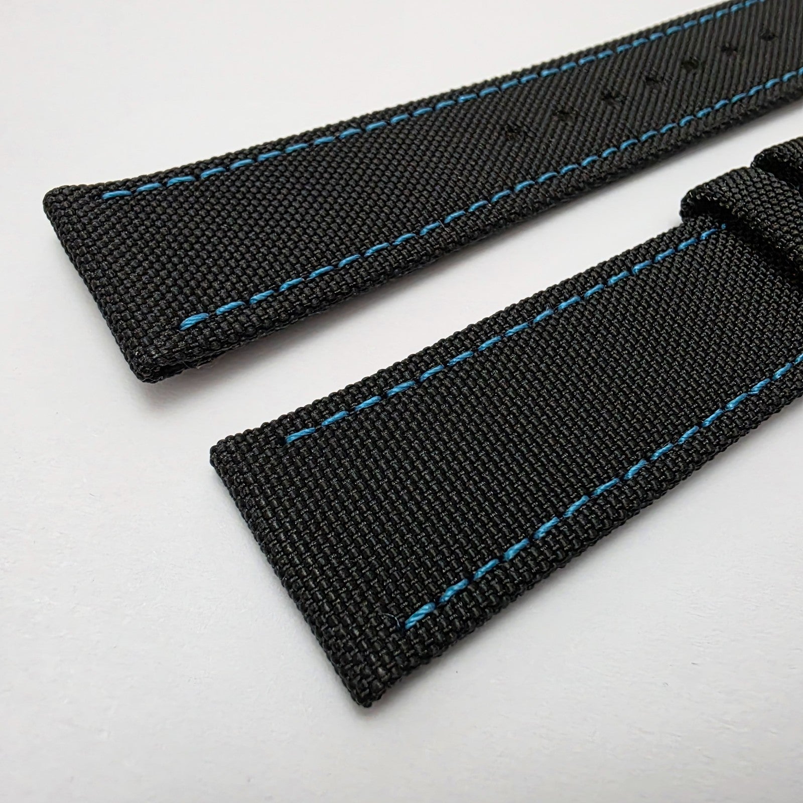 Canvas Watch Strap Band Fabric Sailcloth 22mm Black Blue Stitch - Wrist Envy