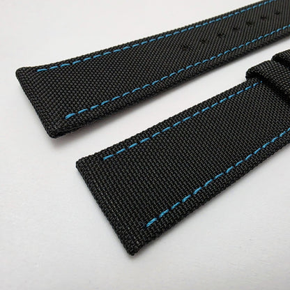 Canvas Watch Strap Band Fabric Sailcloth 22mm Black Blue Stitch - Wrist Envy