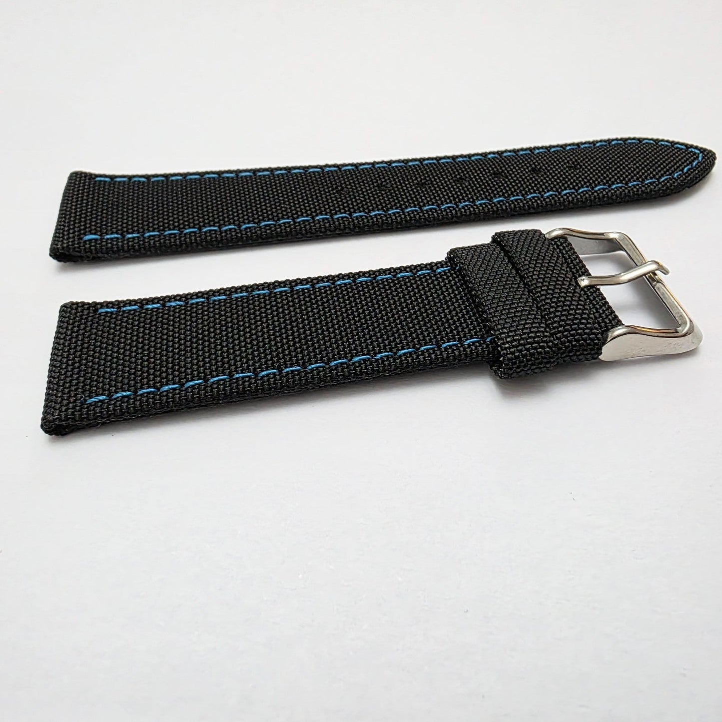 Canvas Watch Strap Band Fabric Sailcloth 22mm Black Blue Stitch - Wrist Envy