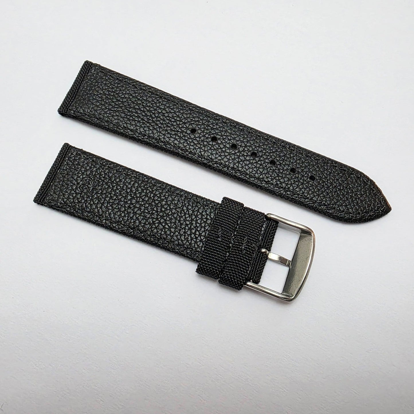 Canvas Watch Strap Band Fabric Sailcloth 22mm Black Blue Stitch - Wrist Envy