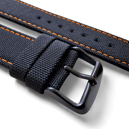 Canvas Watch Strap Band Military Field Sailcloth Black Buckle Orange 22mm Black - Wrist Envy