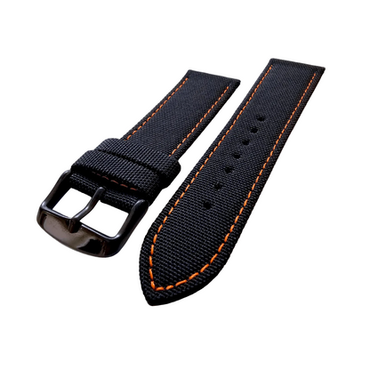 Canvas Watch Strap Band Military Field Sailcloth Black Buckle Orange 22mm Black - Wrist Envy
