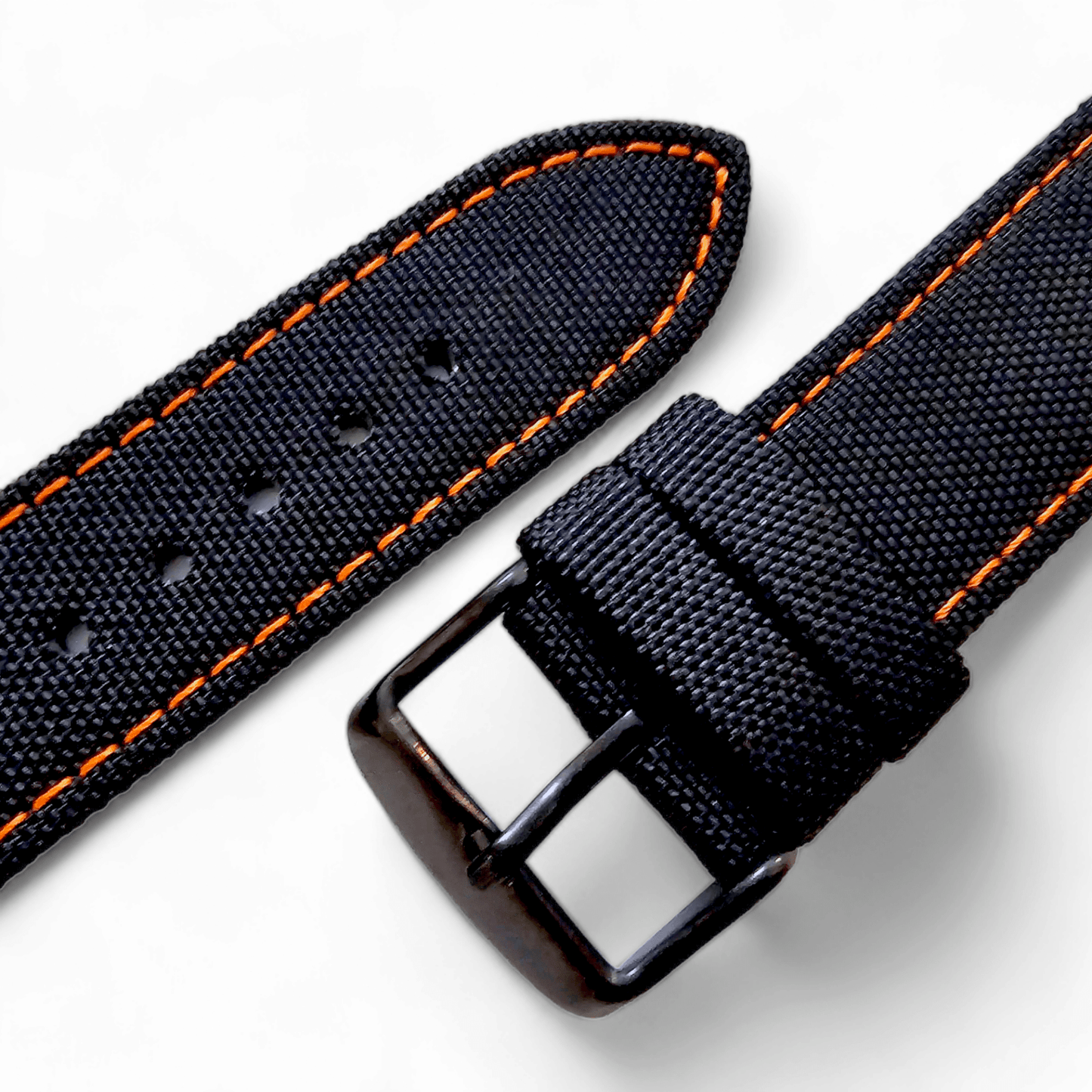 Canvas Watch Strap Band Military Field Sailcloth Black Buckle Orange 22mm Black - Wrist Envy