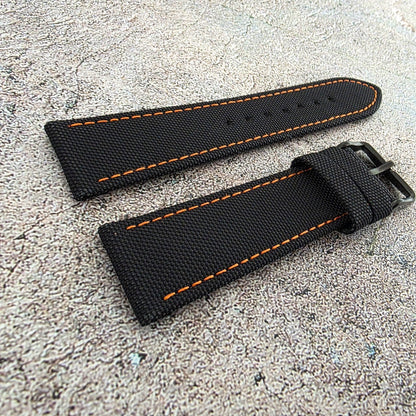 Canvas Watch Strap Band Military Field Sailcloth Black Buckle Orange 22mm Black - Wrist Envy