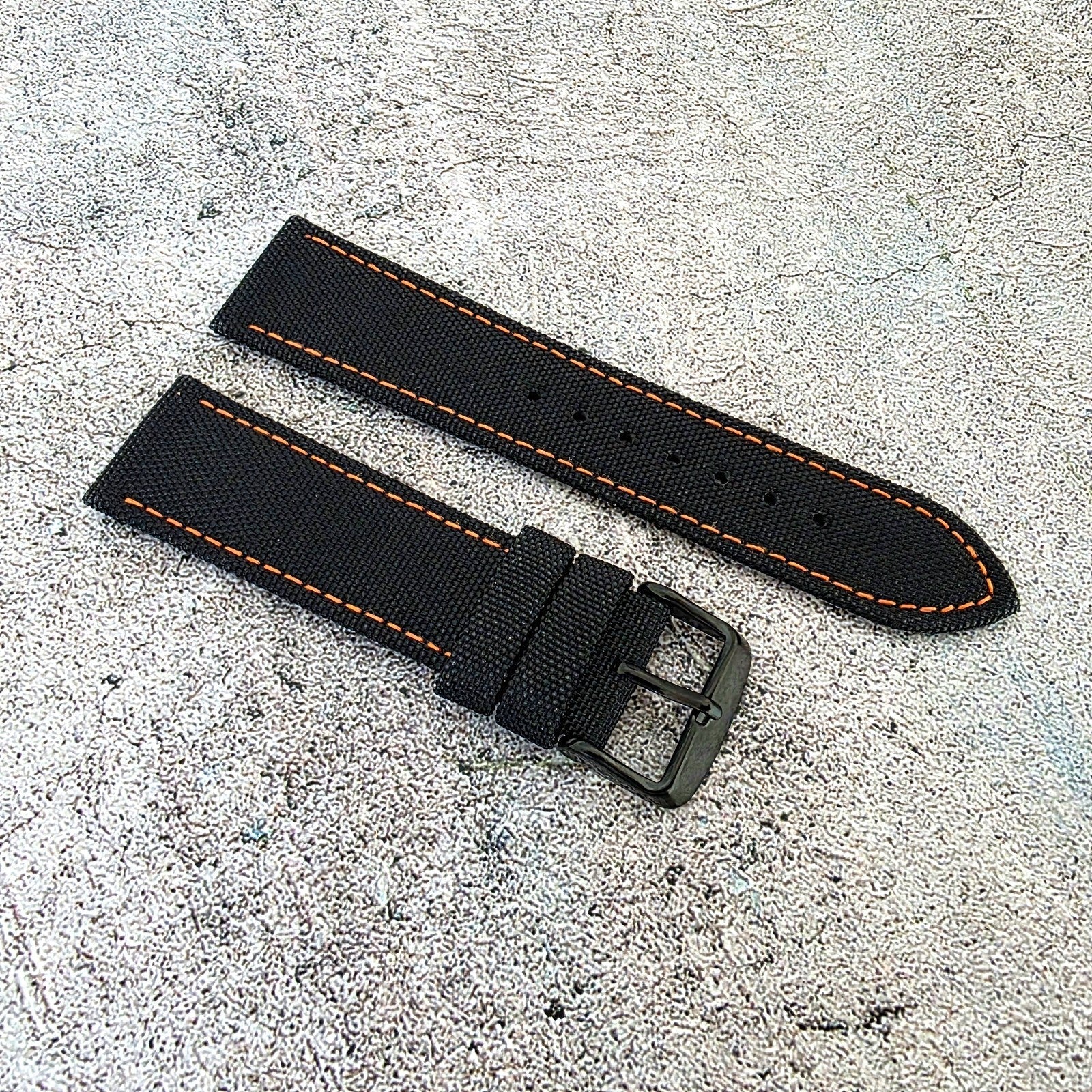 Canvas Watch Strap Band Military Field Sailcloth Black Buckle Orange 22mm Black - Wrist Envy