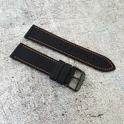 Canvas Watch Strap Band Military Field Sailcloth Black Buckle Orange 22mm Black - Wrist Envy