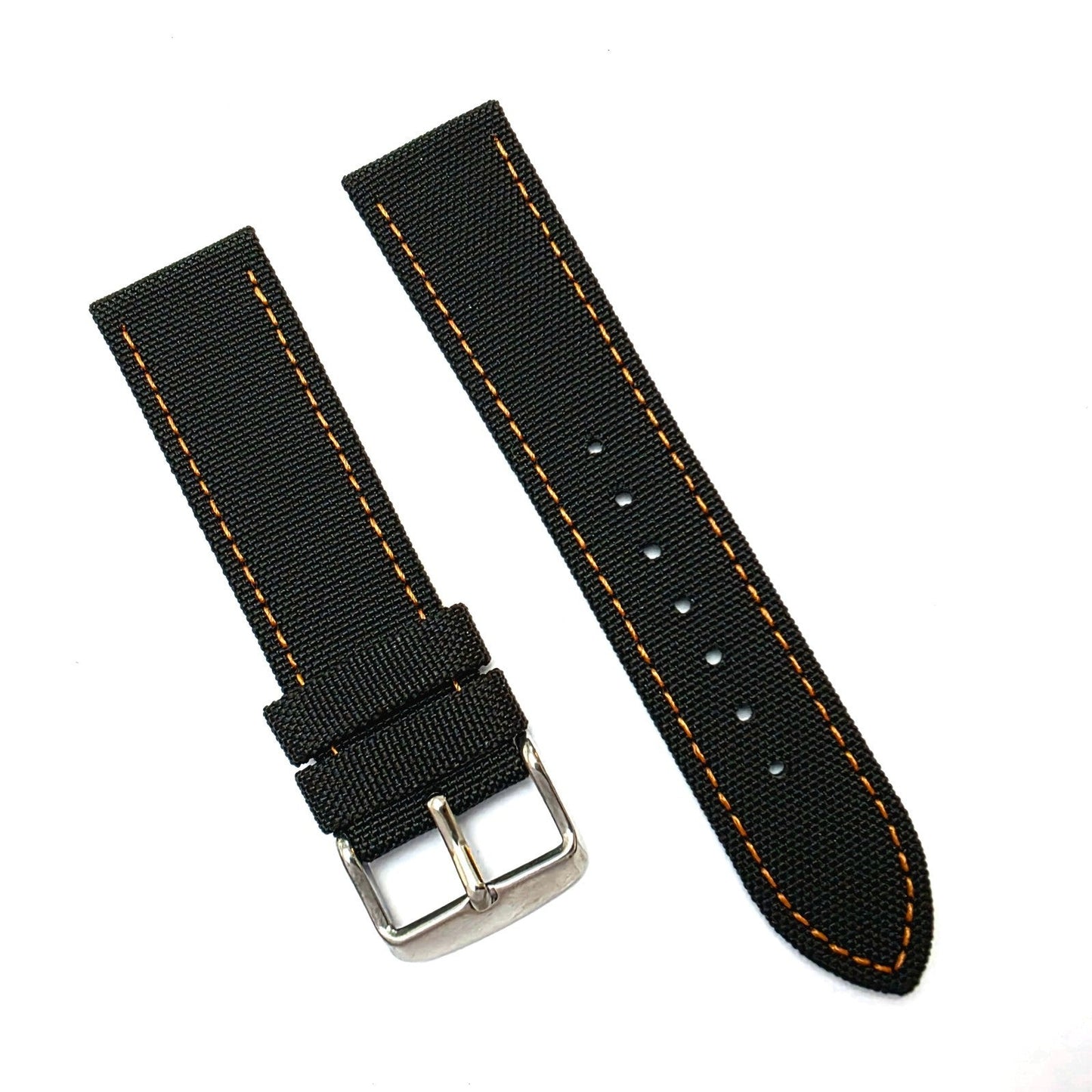 Canvas Watch Strap Fabric Sailcloth 22mm Black Orange Stitch - Wrist Envy