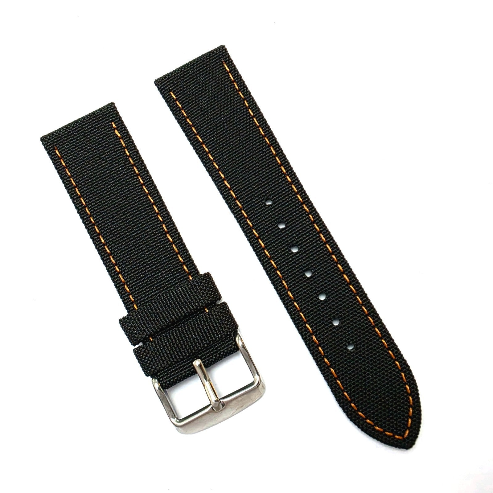Canvas Watch Strap Fabric Sailcloth 22mm Black Orange Stitch - Wrist Envy