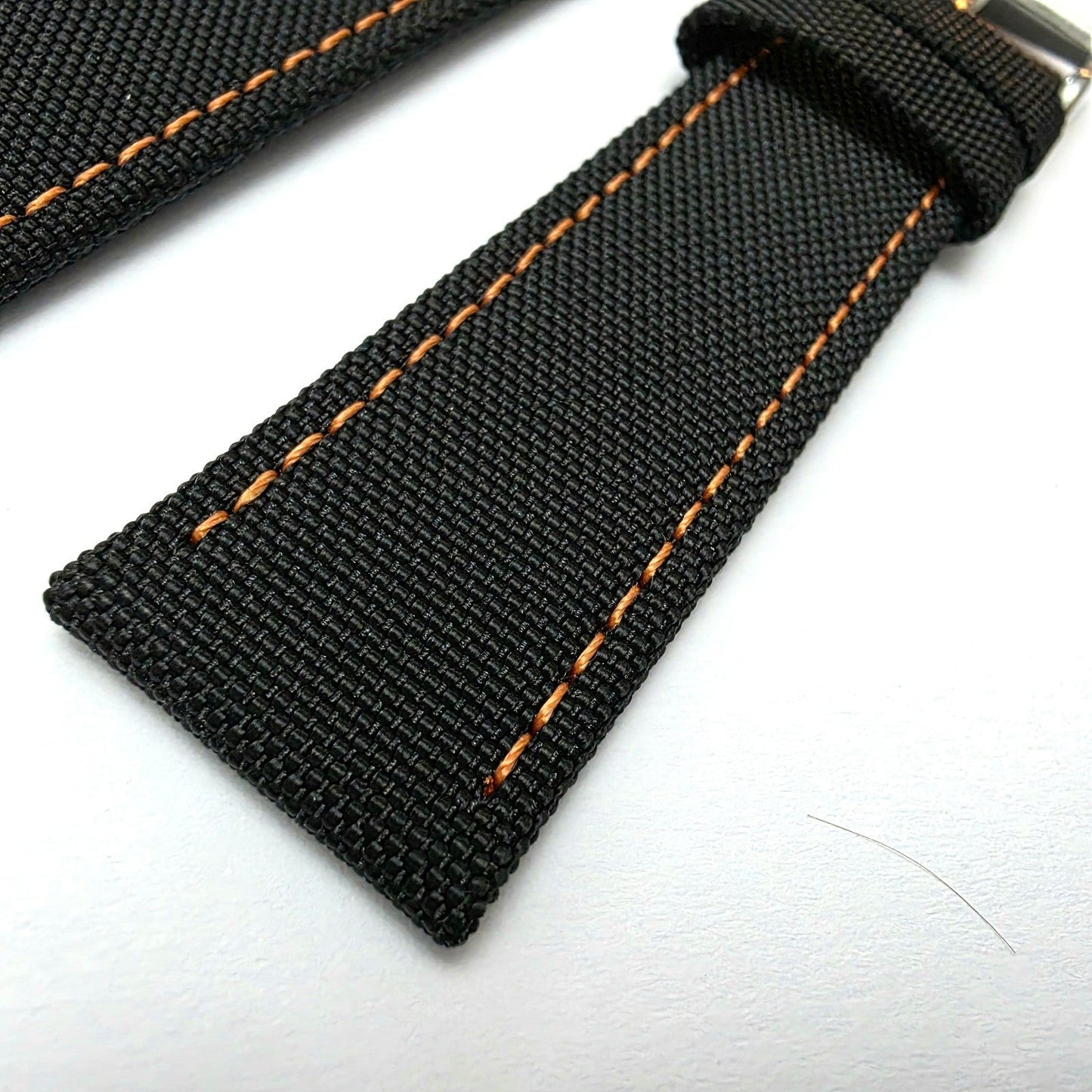 Canvas Watch Strap Fabric Sailcloth 22mm Black Orange Stitch - Wrist Envy
