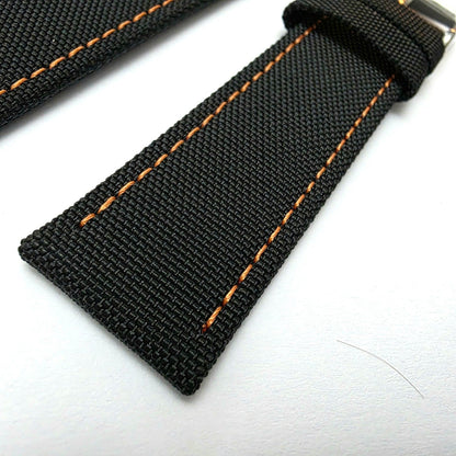 Canvas Watch Strap Fabric Sailcloth 22mm Black Orange Stitch - Wrist Envy