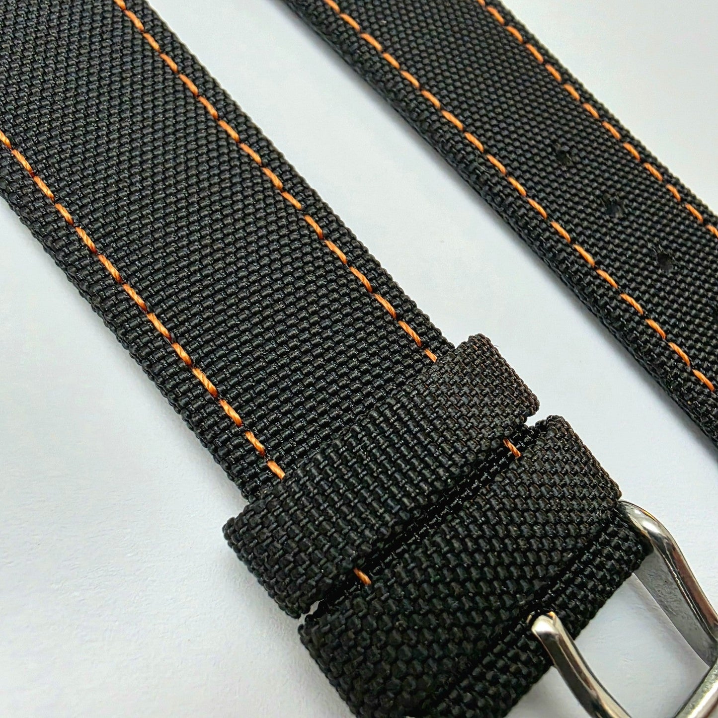 Canvas Watch Strap Fabric Sailcloth 22mm Black Orange Stitch - Wrist Envy