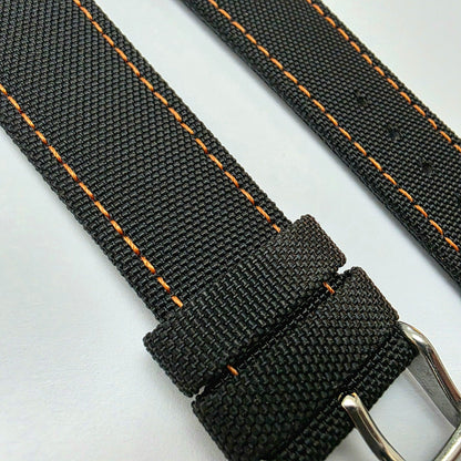 Canvas Watch Strap Fabric Sailcloth 22mm Black Orange Stitch - Wrist Envy