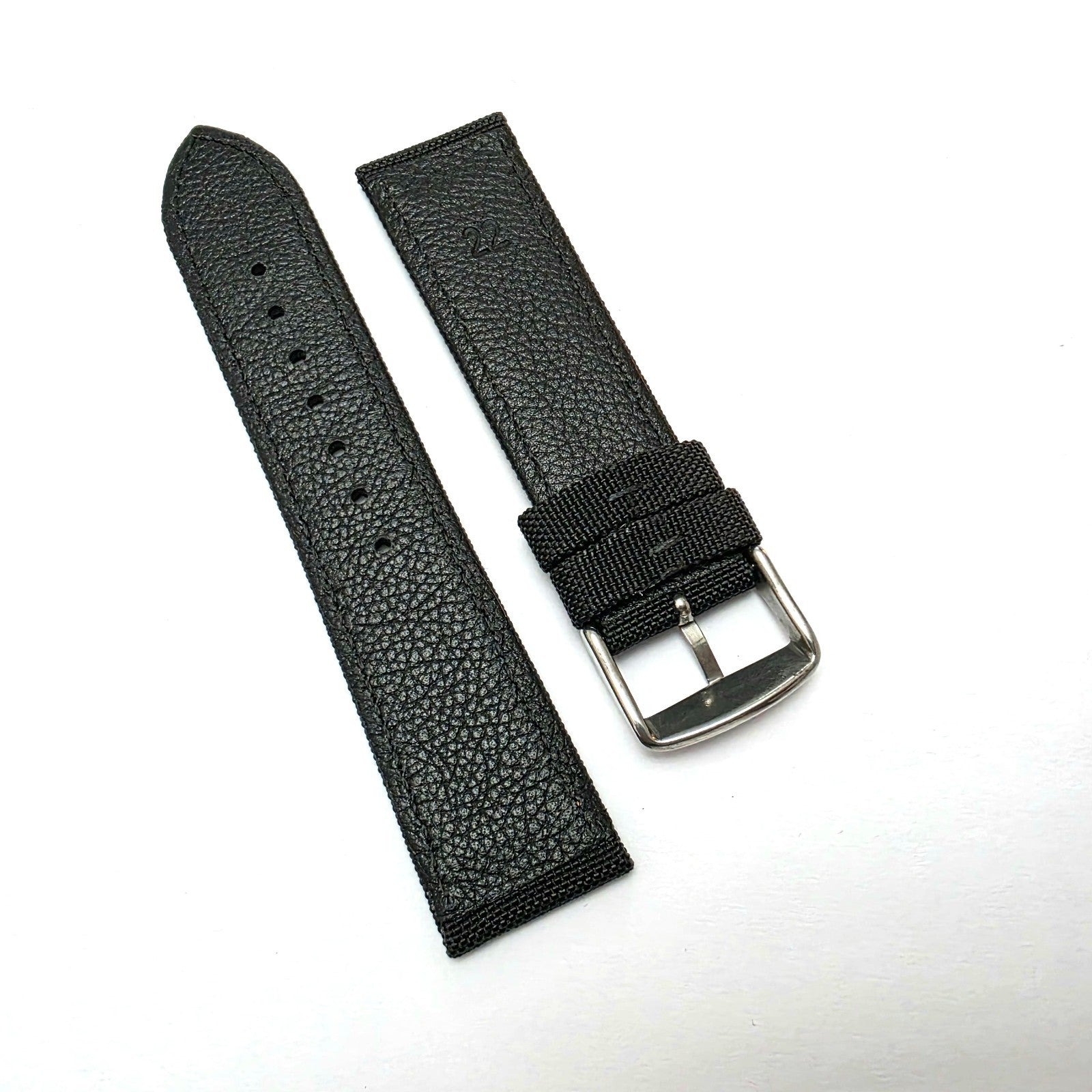 Canvas Watch Strap Fabric Sailcloth 22mm Black Orange Stitch - Wrist Envy