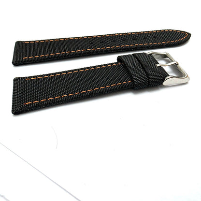 Canvas Watch Strap Fabric Sailcloth 22mm Black Orange Stitch - Wrist Envy