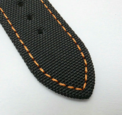Canvas Watch Strap Fabric Sailcloth 22mm Black Orange Stitch - Wrist Envy