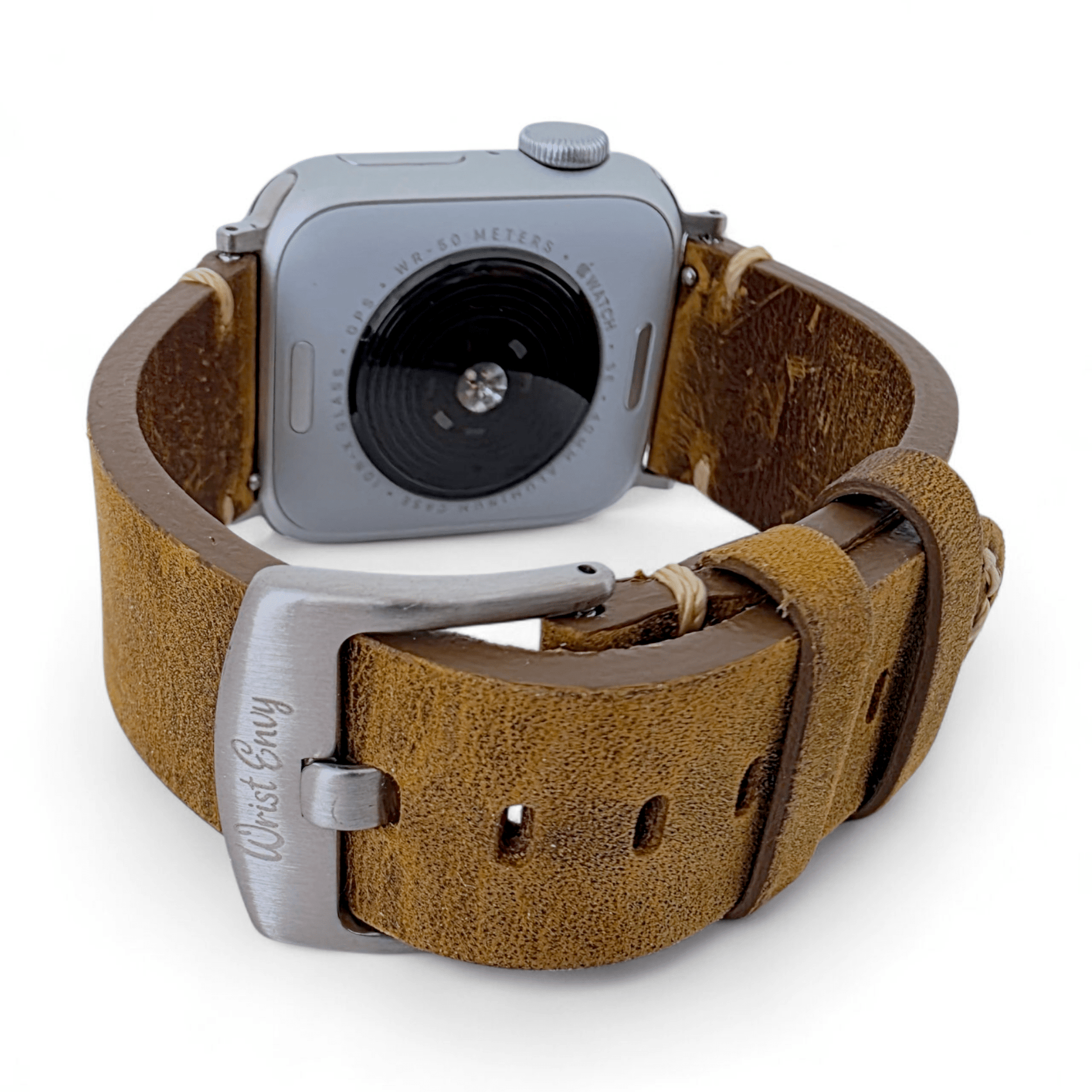 Crazy Horse Thick Leather Watch Strap For Apple Watch Black - Wrist Envy