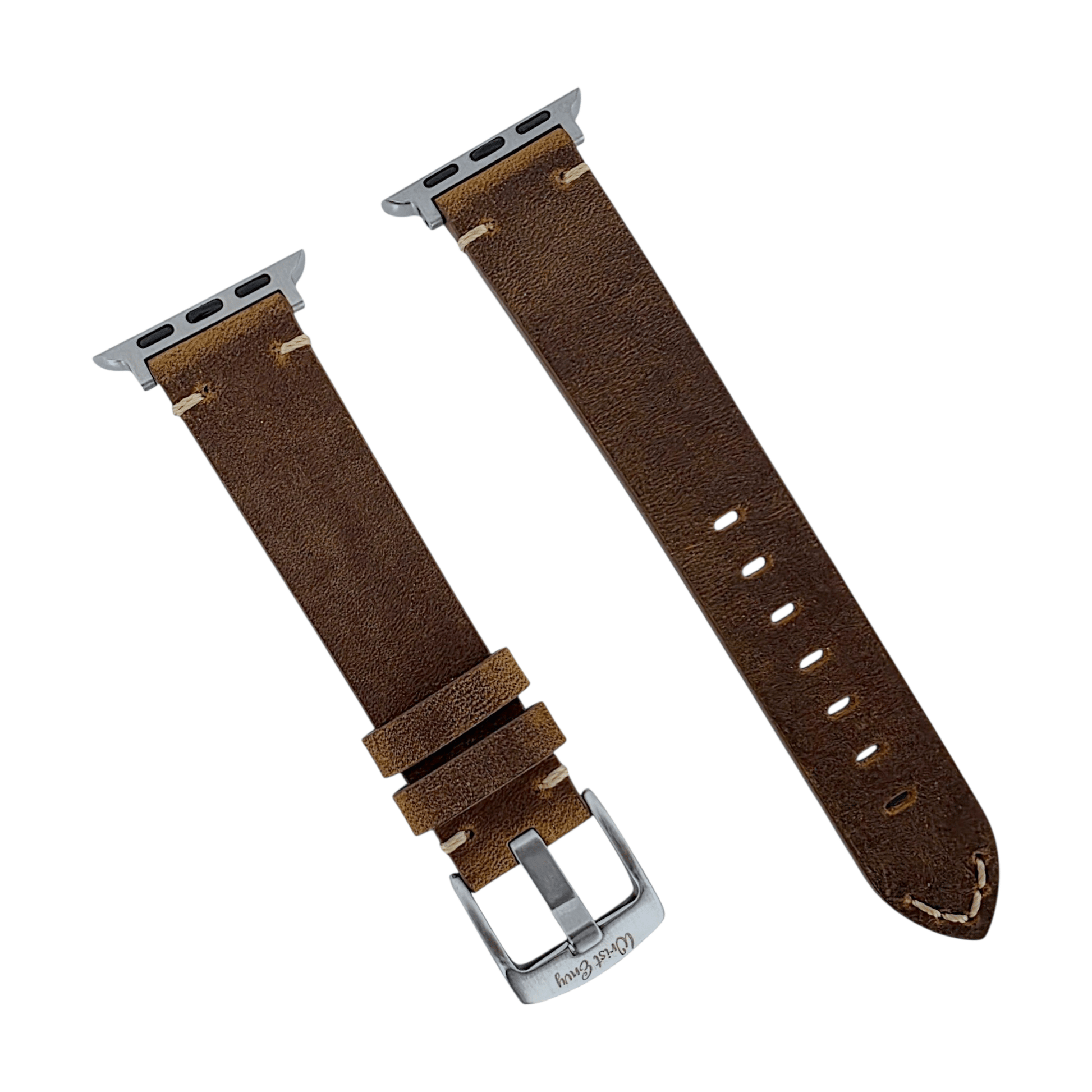 Crazy Horse Thick Leather Watch Strap For Apple Watch Brown - Wrist Envy