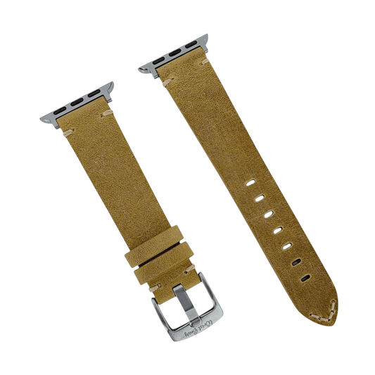 Crazy Horse Thick Leather Watch Strap For Apple Watch Khaki Beige - Wrist Envy