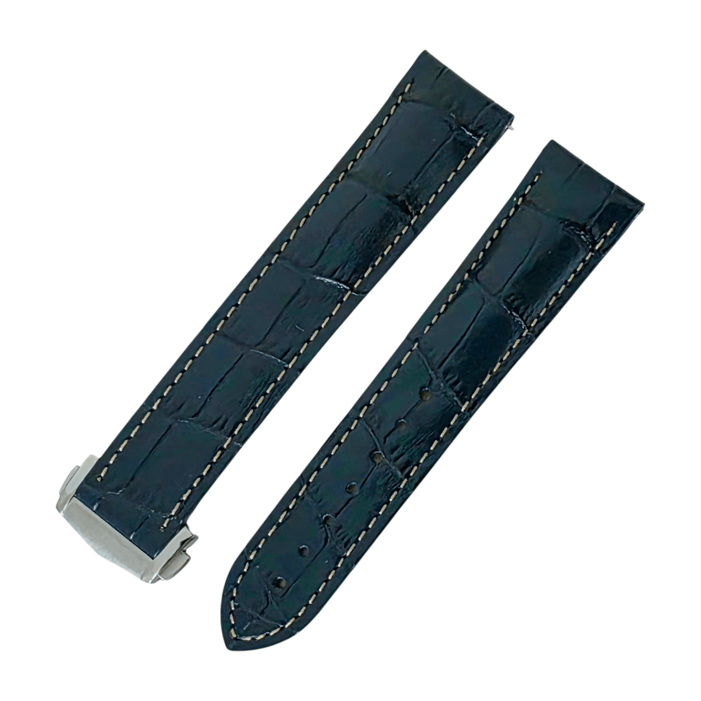 Crocodile Embossed Deployant Strap 20mm Navy Blue - Wrist Envy