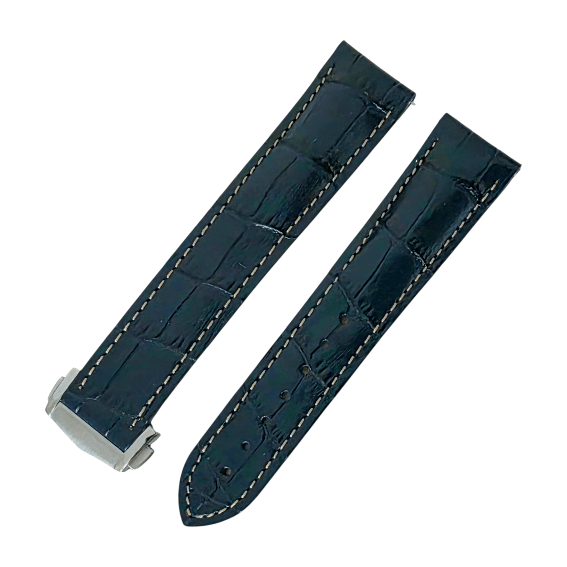 Crocodile Embossed Deployant Strap 20mm Navy Blue - Wrist Envy