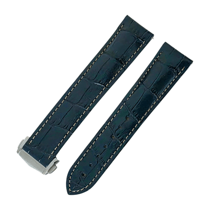 Crocodile Embossed Deployant Strap 20mm Navy Blue - Wrist Envy